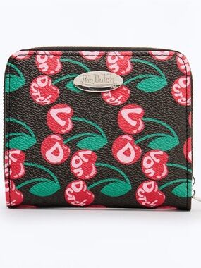 Von Dutch Black Wallet with Red Cherry Accent and Green Leaf Trim